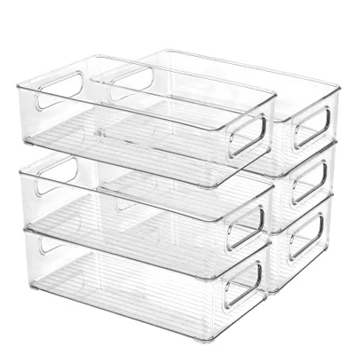 Produktbild von FREETOO Küchenorganizer-Set, Kühlschrank Organizer 6er Set, Vorratsbehälter mit Griff, Durchsichtig Stapelbare, ideal für Küchen, Kühlschrank, -BPA Frei