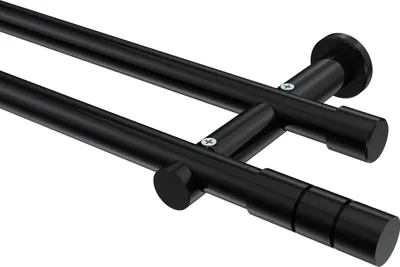 Produktbild von Interdeco Gardinenstange / Vorhangstange Schwarz, Typ Platon Elanto (Rillenzylinder) ohne Ringe, 20 mm Ø 2-läufig, 360 cm