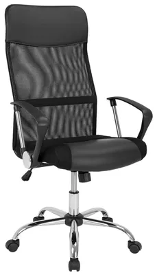 Image de Chaise de bureau ergonomique noire, en maille et similicuir, dossier haut