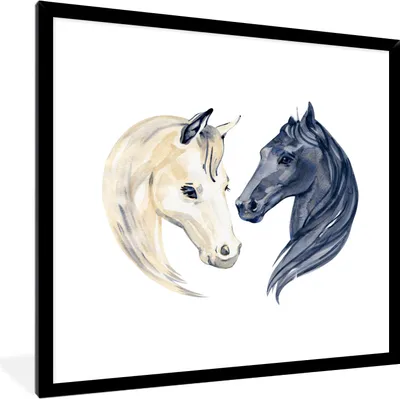 Produktbild von MuchoWow® MuchoWow® Gerahmtes Poster Pferde - Aquarell - Schwarz - Mädchen - Kinder - Mädchen 40x40 cm - Poster mit zchwarzem Bilderrahmen - Mit Rahmen - Wanddekoration Schlafzimmer