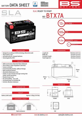 Obrázek produktu pro Bs Akumulator Btx7A (Fa) (Ytx7A-Bs) 12V 6Ah 152X88X94 Bezobsługowy - Zalany (90A) (6)
