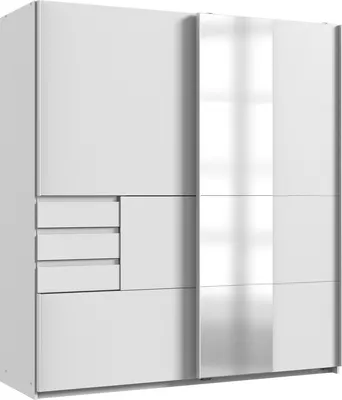 Produktbild von Schwebetürenschrank "Bamberg" in WEISS mit 3 Schubladen und 2 Türen. Abmessungen (BxH) 180x198 cm
