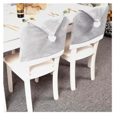 Produktbild von 4er Set Stuhlhussen Weihnachten, Dinnersitz Stuhlüberzug Grau Santa Claus - Weihnachtsstuhlbezug für festliche Dekoration