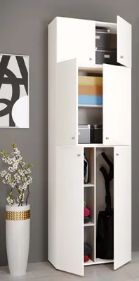Produktbild von VCM Holz Besenschrank | 6 Fächer | Maße: H. 223 x B. 70 x T. 39 cm | Haushaltsschrank | Mehrzweckschrank | Aufsatz mit zwei Türen - Lona