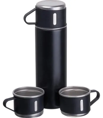 Produktbild von Edelstahl Isolierflaschenset / Trinkflasche mit 3 Tassen / Farbe: schwarz