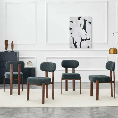 Produktbild von 4er Set Esszimmerstühle Leinen gepolstert Retro Modern Küchenstuhl Landhausstil