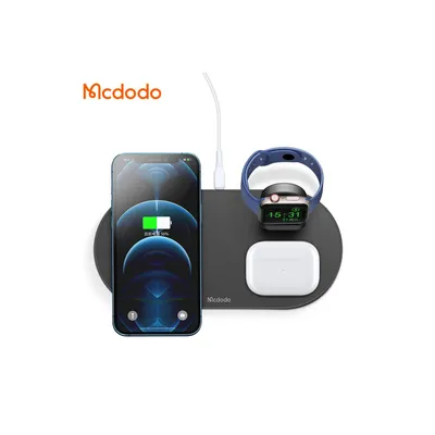 Produktbild von Mcdodo 3in1 Magnetisch Wireless Charger Ladestation kompatibel mit Smartphone, Watch, TWS-Kopfhörer, schwarz