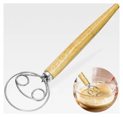Produktbild von Dänischer Teigbesen, groß, 33 cm, mit Doppellöchern zum schnellen Mischen – für Brot, Teig, Kuchen, Gebäck und mehr