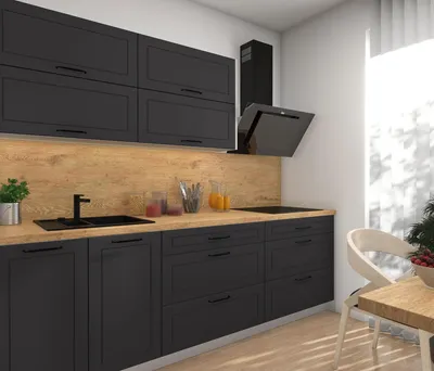 Produktbild von Modulare Küchenzeile KVANTUM Küchenblock 240cm Farbe & Ausführung wählbar Blum Metabox Teilauszug graphit matt grau