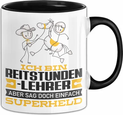 Produktbild von Reitstundenlehrer Geschenk Tasse Ich Bin Reitstundenlehrer Aber Sag Doch Einfach Superheld Lustige Geschenkdiee für Reitstundenlehrer Kaffee-Becher (Schwarz)