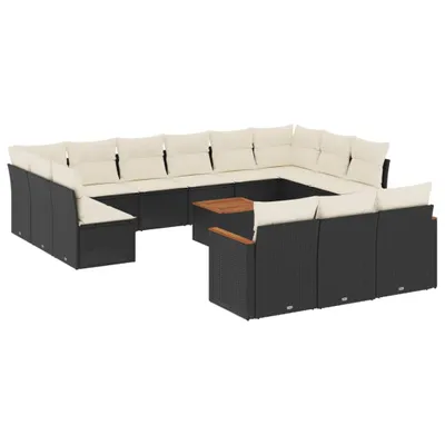 Produktbild von vidaXL 14-tlg. Garten-Sofagarnitur mit Kissen Schwarz Poly Rattan