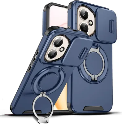 Immagine prodotto di Custodia a doppio strato per Honor 400, copertura scorrevole per la fotocamera e supporto ad anello magnetico Blu