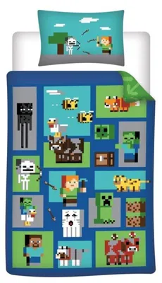 Produktbild von Minecraft Bettbezug – 160 x 210 cm (Standardgröße) – 65 x 100 cm – 100% Baumwolle