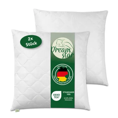 Produktbild von Premium Steppkissen 2er Set 80x80 cm | fest | DREAMSTAR Mikrofaser Kopfkissen | für Allergiker geeignet, fest & pflegeleicht