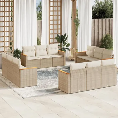 Produktbild von Möbel 12-tlg. Garten-Sofagarnitur mit Kissen Beige Poly Rattan 2024