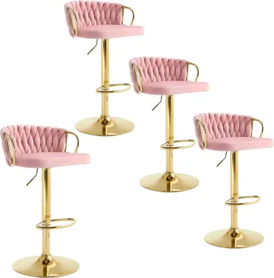 Produktbild von WOLTU Barhocker, Samtstuhl mit geflochtener Rückenlehne, Fußstütze, Metallrahmen : Rosa 4 Farbe: Rosa Stückzahl: 4