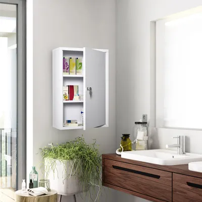 Produktbild von Sweiko Medizinschrank Arzneischrank zur Medikamenten-Aufbewahrung, Abschließbar Medikamentenschrank Metall mit 3 Fächern Erste-Hilfe-Schrank, 40 x 18 x 60 cm, Weiß