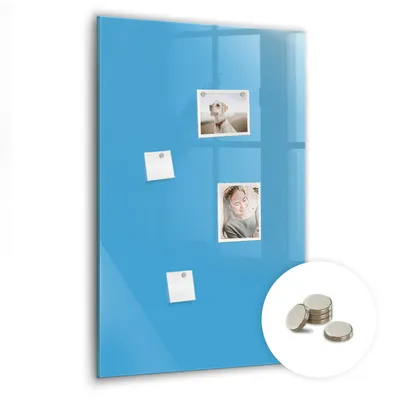 Immagine prodotto di Lavagna magnetica da parete, con superficie in vetro e bordo curvo - Bacheca magnetica - Include 5 magneti - Dimensioni: 60x90 cm - Colore: blu