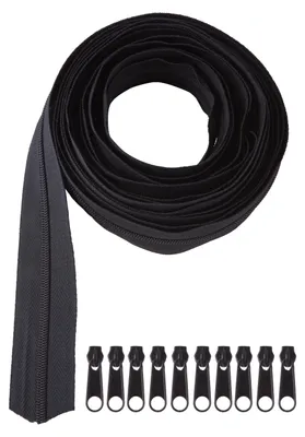 Produktbild von VBS XXL Endlosreißverschluss-Set, 5 m, inkl 10 Zippern Schwarz