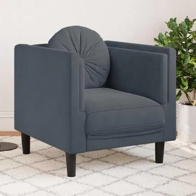 Produktbild von Dunkelgrauer Samt-Polstersessel mit rundem Kissen, weichem Stoff und Massivholzbeinen, max. 110 kg, 71 x 77 x 70 cm