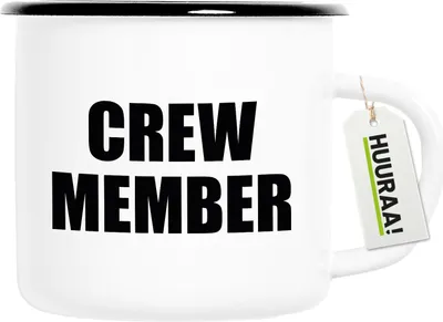 Produktbild von Huuraa Emaille Tasse Crew Member Schriftzug 300ml Vintage Campingbecher Geschenkidee