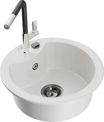 Produktbild von Mexen Diego 1-Becken-Granitspüle mit Mischbatterie Flora, Weiß - 6512-20-670401-07-B