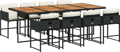 Produktbild von vidaXL 9-tlg. Garten-Essgruppe mit Kissen Schwarz Poly Rattan