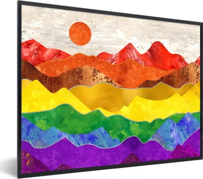 Produktbild von MuchoWow® Gerahmtes Poster Stolz - Regenbogen - Marmor 40x30 cm - Poster mit Schwarzem Bilderrahmen Wandposter Rahmen Foto Bilder - Kunstposter - Wanddekorationen
