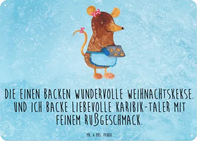 Produktbild von Mr. & Mrs. Panda Wandbild Maus Kekse DIN A6 - Eisblau - Geschenk, Schild, Türschild, Metallbild, Backen, Winter, Weihnachten, tafel, Plätzchen, Magnetschild