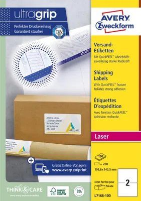 Produktbild von Avery L7168-100, Weiß, Rechteck, Permanent, DIN A4, Universal, Papier