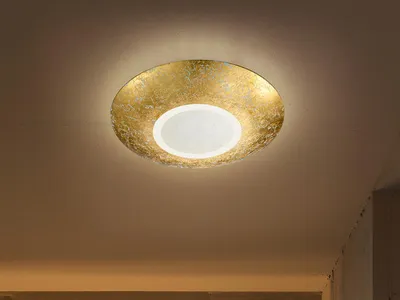 Produktbild von Retro LED Deckenleuchte / Deckenschale rund Ø 32cm Goldfarben - Wohnzimmerlampen