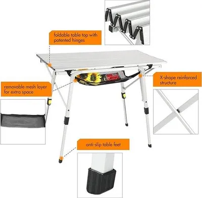 Produktbild von Famanu Picknicktisch Campingtisch Aluminium klappbar - 53 x 89,9 x 69,9 cm
