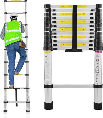 Obrázek produktu pro Hliníkový teleskopický žebřík, 3,8 m, protiskluzový, skládací, nosnost 150 kg