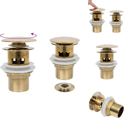 Produktbild von vidaXL Ablaufgarnitur mit Überlauf Golden 6,4x6,4x9,1 cm - Armaturen