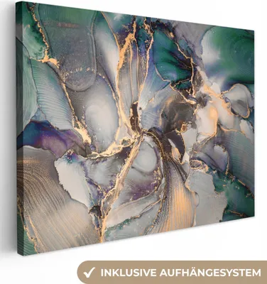 Obrázek produktu pro OneMillionCanvasses® - Plátno - Zlatá - Modrá - Mramor, nástěnná malba, nástěnné dekorace obrazy obývací pokoj, 120x90cm