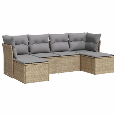 Produktbild von vidaXL 6-tlg. Garten-Sofagarnitur mit Kissen Beige Poly Rattan