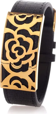 Produktbild von Frauen Leder Armband Schwarz- Edelstahl Platte Gold beschichtet - Breite 22mm SB9376-G Länge verstellbar 17 bis 21cm
