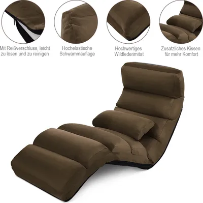 Produktbild von COSTWAY Bodenstuhl 5-Fach einstellbar, Bodensessel Klappbar, Klappliege mit Rückenlehne, Bodenliege Faltbar, Klappstühle für Gaming & Schlafen & Entspannen & Lesen, Polsterstuhl Faules Sofa (Braun)