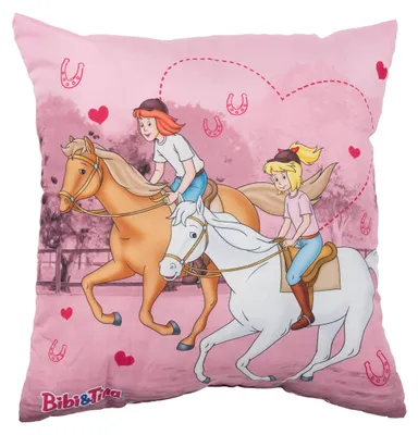Produktbild von Bibi & Tina Kissen - Pferde Plüsch Dekokissen Zierkissen Kopfkissen Sitzkissen Pink 40 x 40 cm