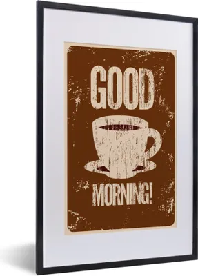 Produktbild von MuchoWow® MuchoWow® Gerahmtes Poster Kaffee - Sprichwörter - Guten Morgen! - Zitate - Jahrgang 40x60 cm - Poster mit zchwarzem Bilderrahmen - Poster in Rahmen