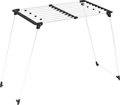A white background with a drying rack.