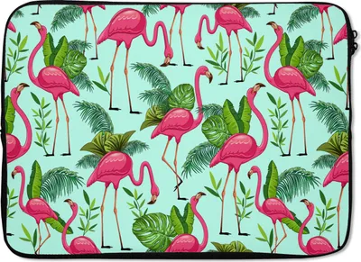 Produktbild von MuchoWow® Laptop Hülle 13 Zoll Flamingo - Dschungel - Tiere - Muster Laptoptasche - Laptophülle - Sleeve - Rundumschutz