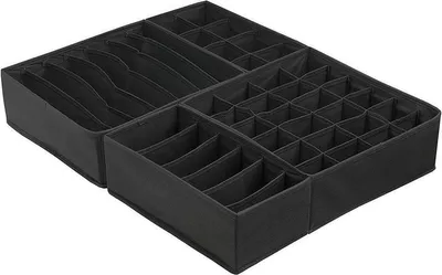 Zdjęcie produktu dla Go Go Gadget – zestaw 4 przegródek do ubrań – organizer do bielizny, skarpet, koszul i biustonoszy – przegródki do szuflad i system do przechowywania w szafie – czarny