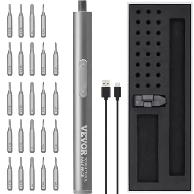 Produktbild von VEVOR Elektrischer Schraubendreher Set 24-teilig, Mini Schraubendreher Werkzeug Set 28 mm Bohrer, LED-Lichter Wiederaufladbarer Tragbarer Akkuschrauber Elektroschrauber für PC, Kamera, Telefon usw.
