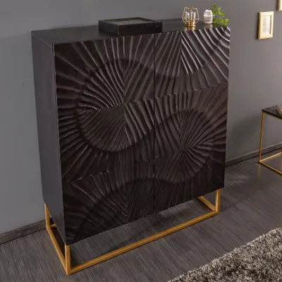 Obrázek produktu pro riess-ambiente Masivní vysoká deska SCORPION 120cm černé mangové dřevo propracované 3D řezby komoda skříňka příborník