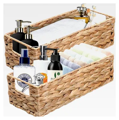 Produktbild von Geflochtener Aufbewahrungskorb, 2er Set aus Rattan, Deko-Box, Organizer-Körbchen für Regale, Wasserhyazinthe