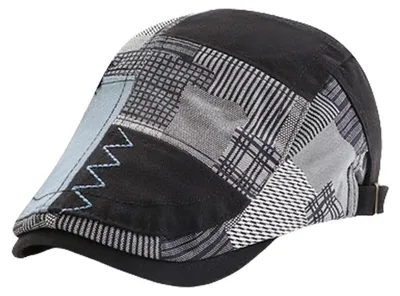 Obrázek produktu pro Pánská čepice typu "newsboy" s patchworkovým vzorem, vintage styl, materiál: bavlna, barva: černá, velikost: M-L