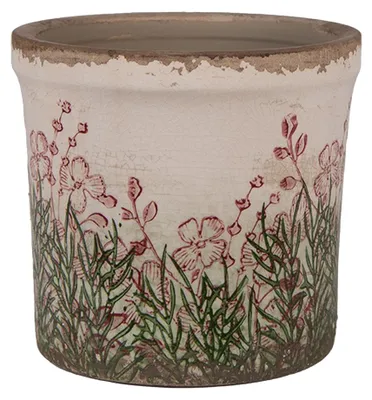 Image de Clayre & Eef Pot de fleurs Ø 13x12 cm Beige Céramique Fleurs