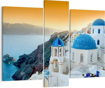 Produktbild von Bild auf Leinwand - Leinwandbild - Santorini Griechenland Urlaub Insel - 95x80cm - Wand Bild - Wanddeko - Leinwanddruck - Bilder - Kunstdruck - Leinwand bilder - Wandkunst - CB95x80-2529