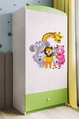 Obrázek produktu pro Dětská šatní skříň Babydreams Šatní skříň se závěsnými dveřmi Šatní skříň ZOO zelená